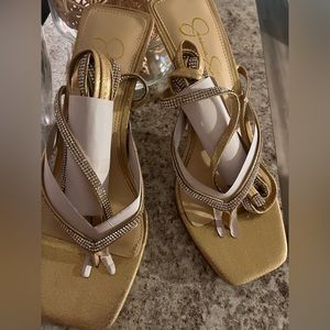 Jessica Simpson Gold Lace Up square Toe Heels